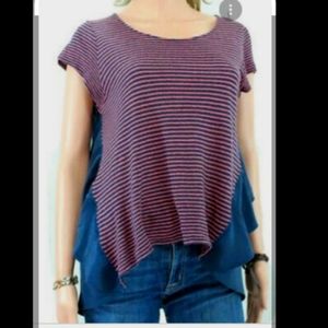 Anthro Flowy mixed material striped shirt